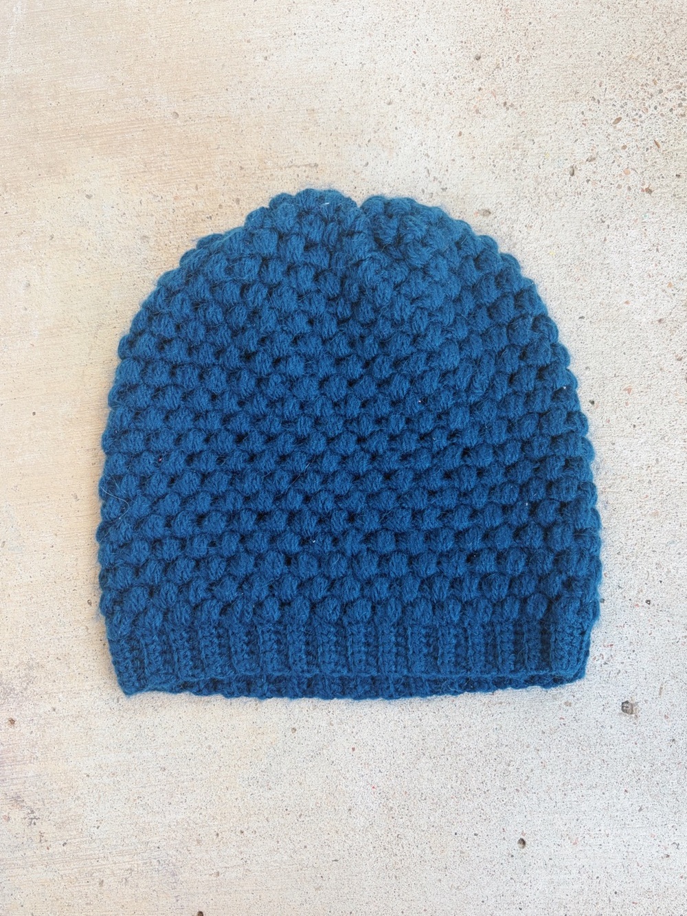 Handmade Crochet Cozy Blue Puff Stitch Slouchy Beanie
